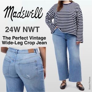 Madewell NT157 The Perfect Vintage Wide-Leg Crop Jeans Hallstead Wash (24W)